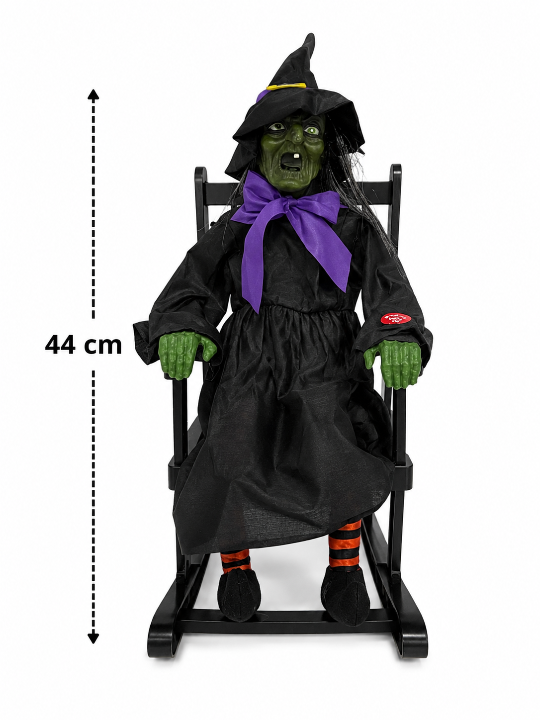 Halloween sandalyeli sesli sallanan cadı dekoru 44 cm