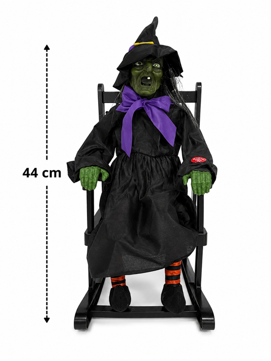Halloween sandalyeli sesli sallanan cadı dekoru 44 cm