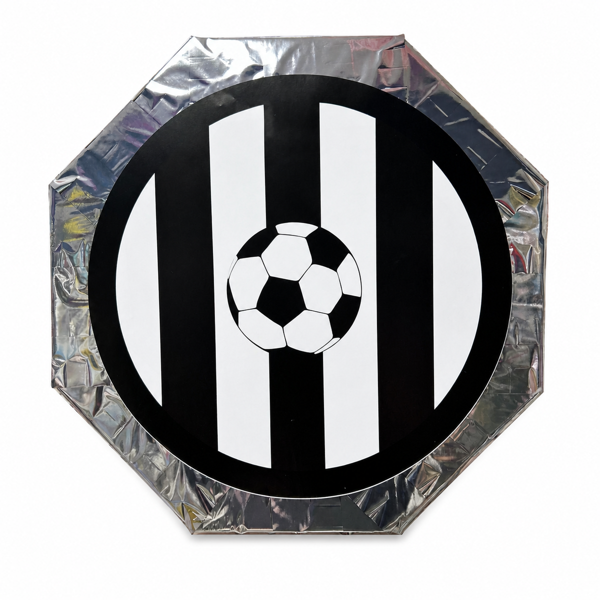 Siyah Beyaz Futbol Temalı Yuvarlak Pinyata