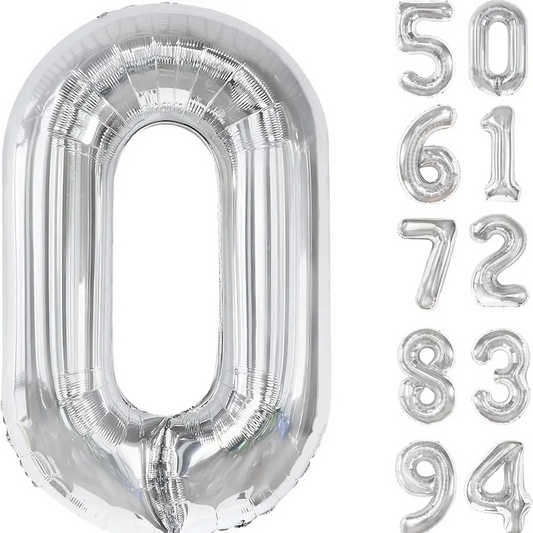 34'' 76 cm Siyah Gümüş 0 Rakam Folyo Balon