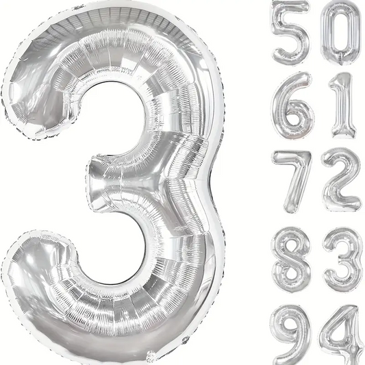 34'' 76 cm Siyah Gümüş 3 Rakam Folyo Balon