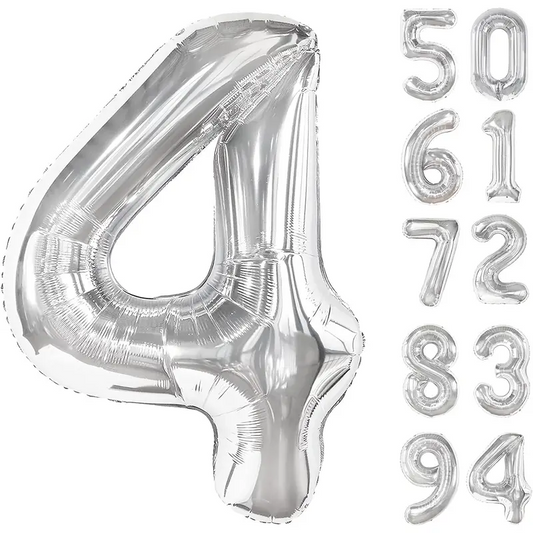 34'' 76 cm Siyah Gümüş 4 Rakam Folyo Balon