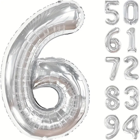 34'' 76 cm Siyah Gümüş 6 Rakam Folyo Balon