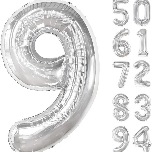 34'' 76 cm Siyah Gümüş 9 Rakam Folyo Balon