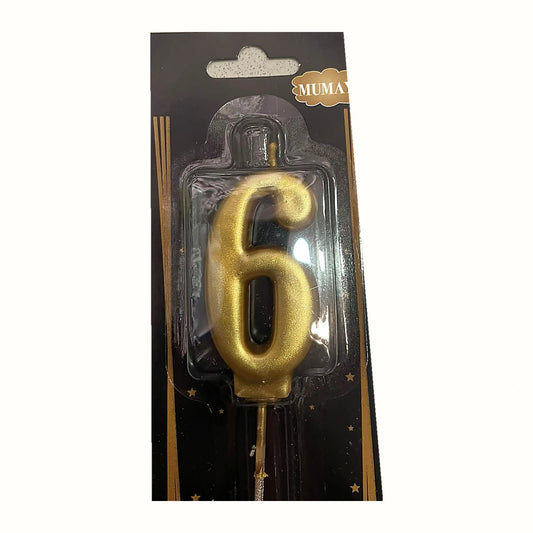 Gold 6 Rakam Mum ambalajlı doğum günü pasta mumu
