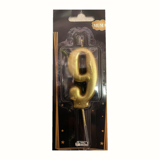 Gold 9 Rakam Mum ambalajlı doğum günü pasta mumu