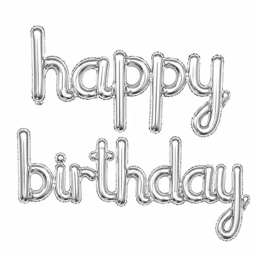 Gümüş Happy Birthday El Yazılı Folyo Balon – 2 Parça