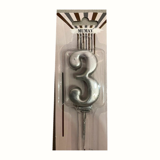 Gümüş 3 Rakam Mum ambalajlı doğum günü pasta mumu