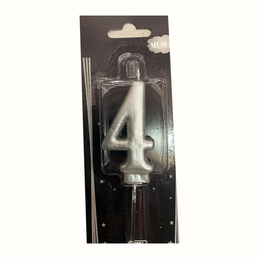 Gümüş 4 Rakam Mum ambalajlı doğum günü pasta mumu