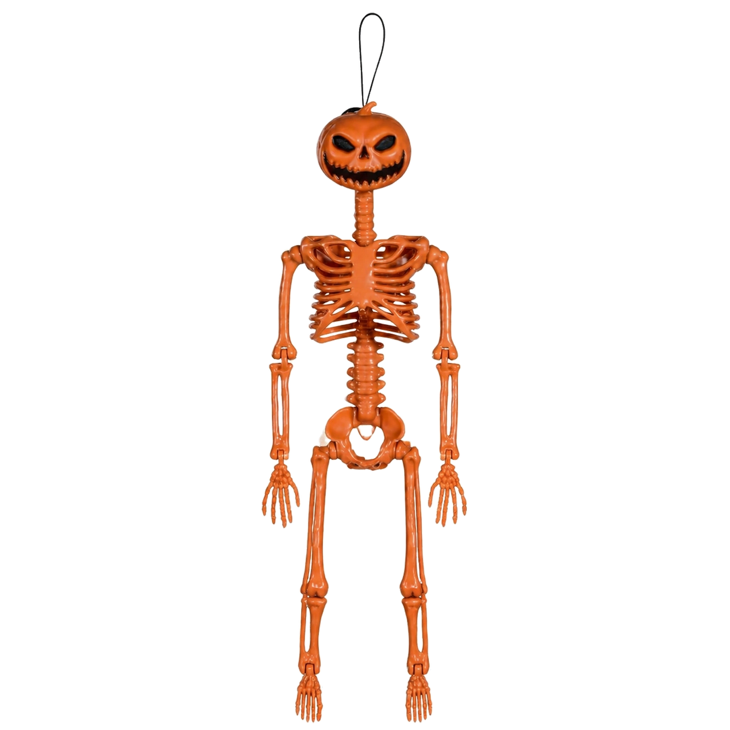 45 cm eklemli turuncu balkabağı kafalı Halloween iskelet dekor
