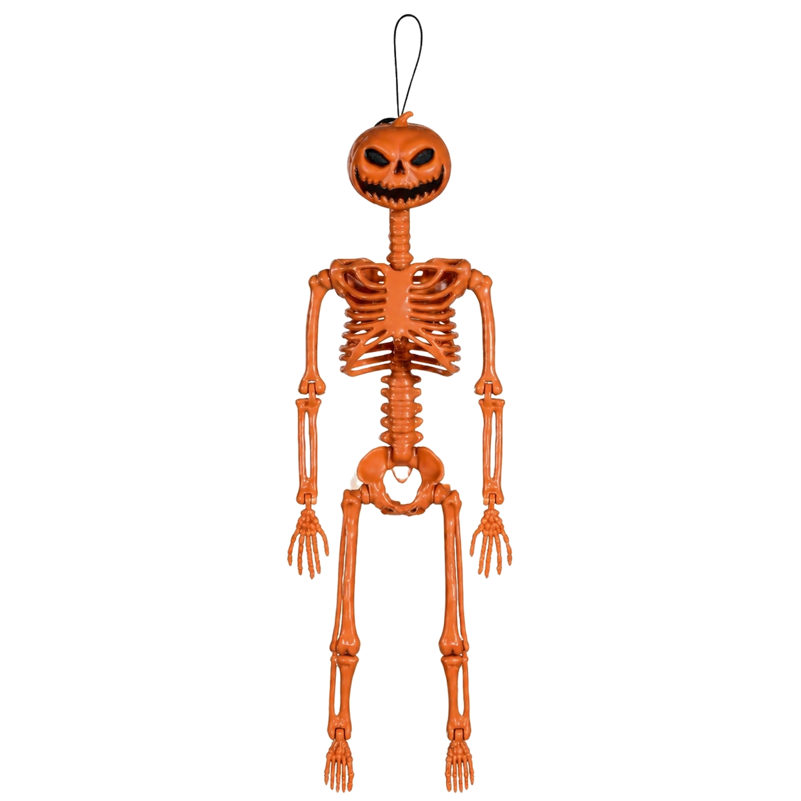 45 cm eklemli turuncu balkabağı kafalı Halloween iskelet dekor