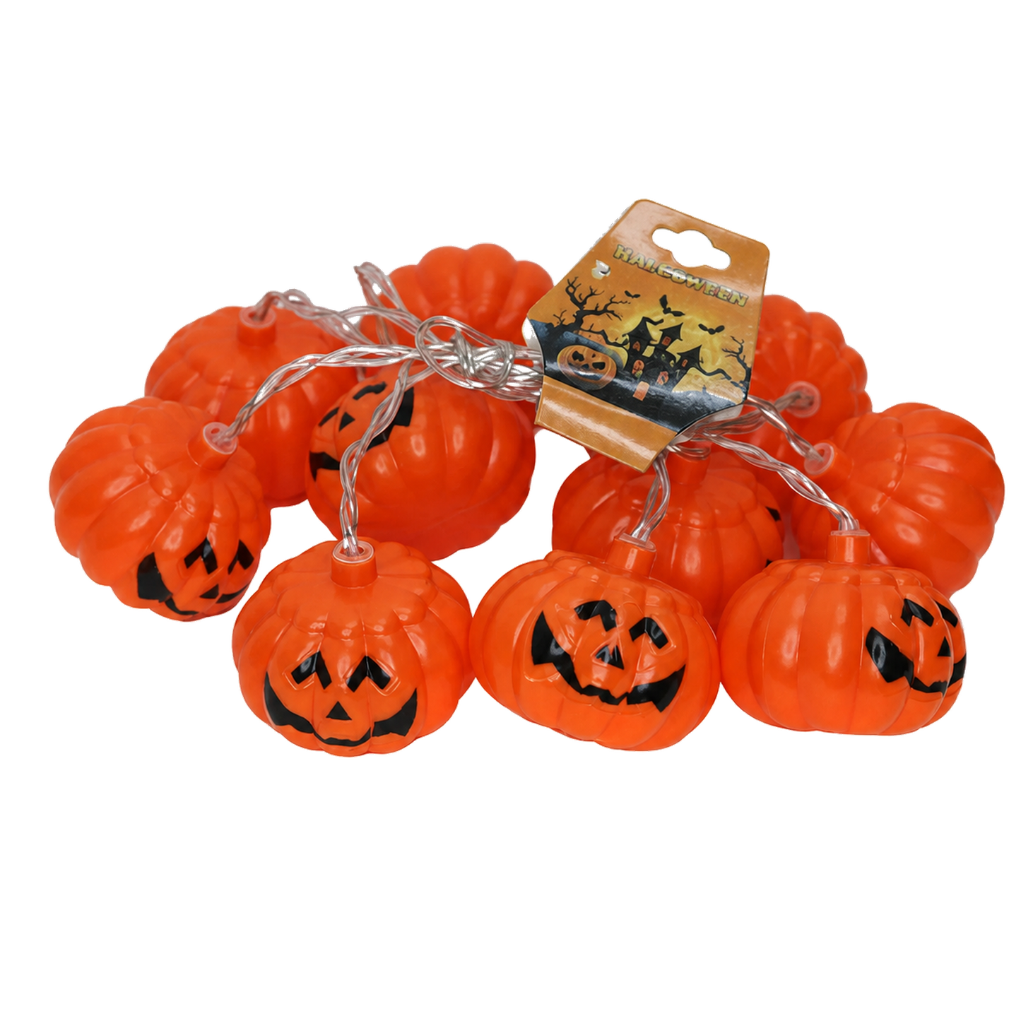 Turuncu balkabağı figürlü Halloween LED ışık zincirinin gerçek ürün görünümü