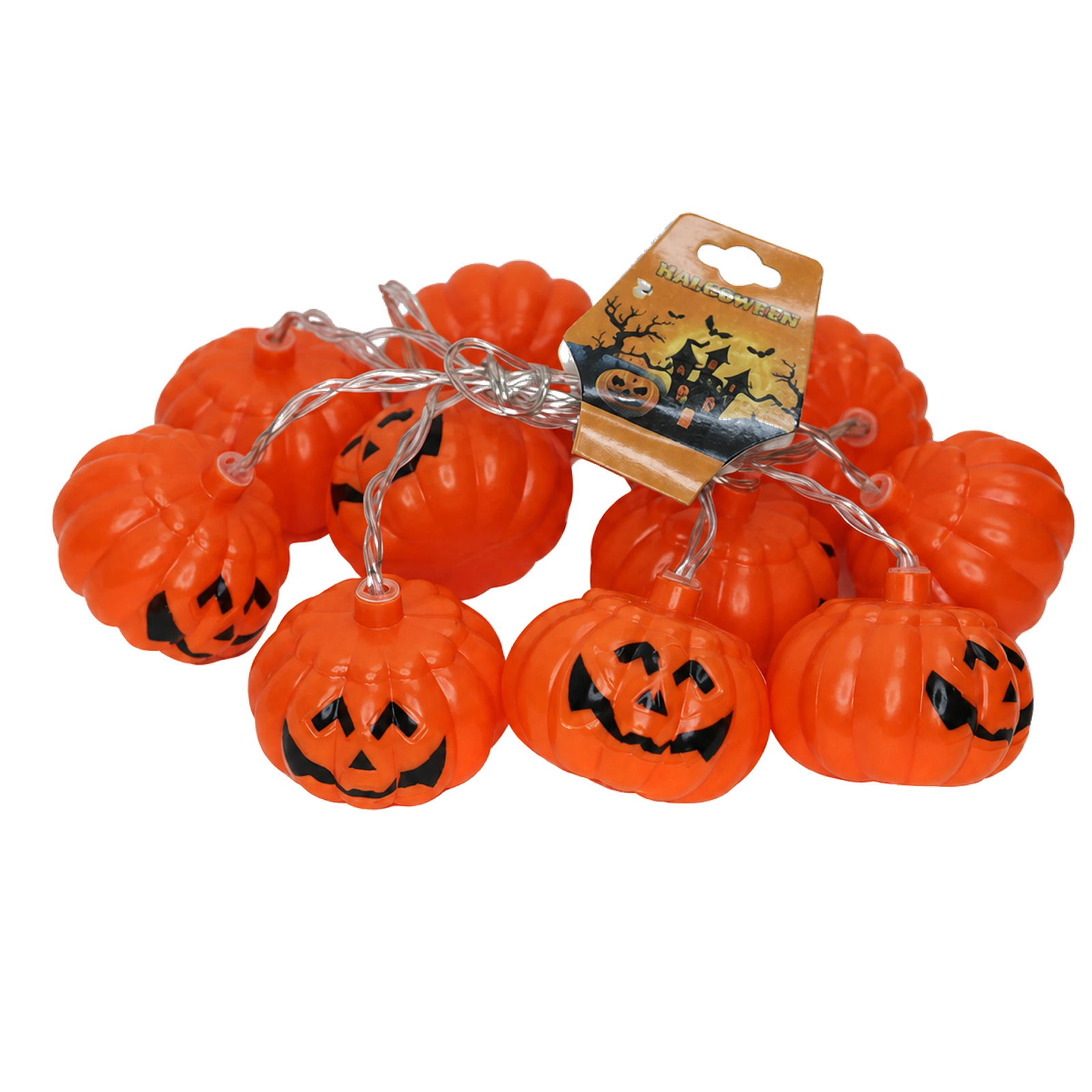 Turuncu balkabağı figürlü Halloween LED ışık zincirinin gerçek ürün görünümü