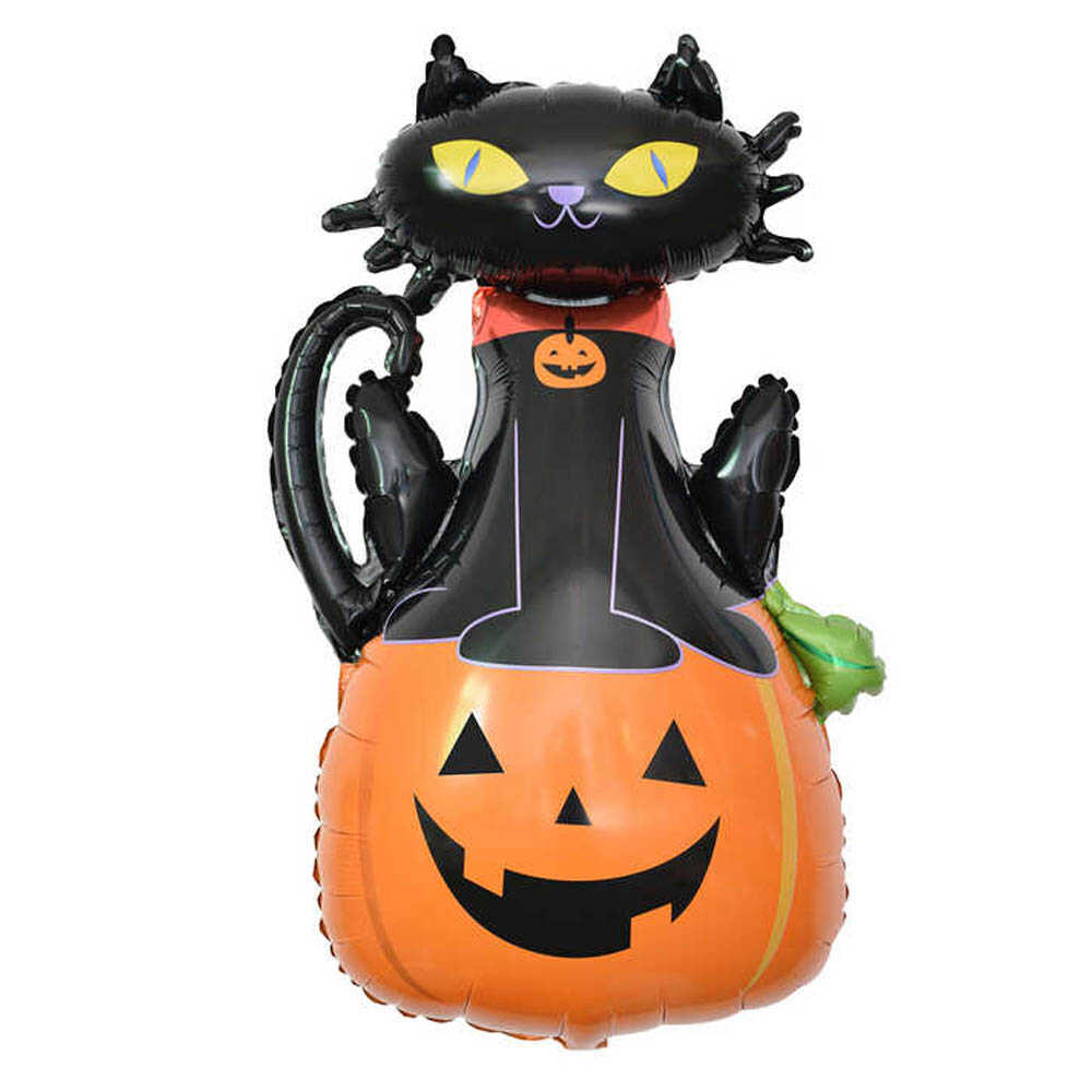 Halloween Siyah Kedi Balkabağı Folyo Balon 70x100 cm