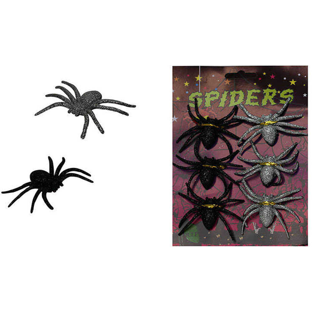 Halloween Örümcek Dekoru 6’lı Set Siyah-Gümüş