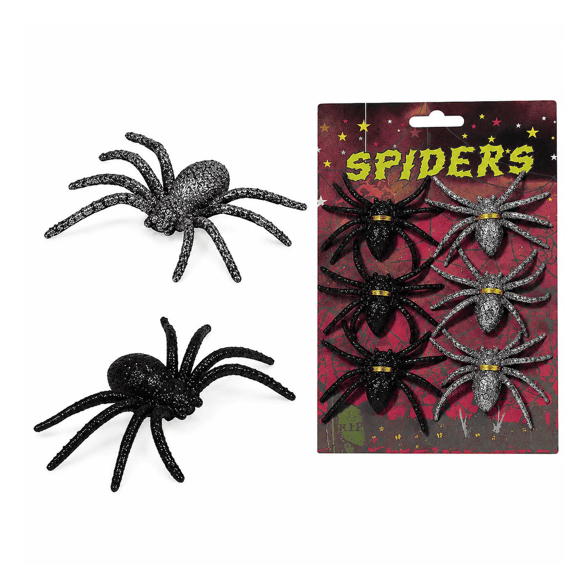 Siyah ve gümüş renklerden oluşan altılı Halloween örümcek süsü seti