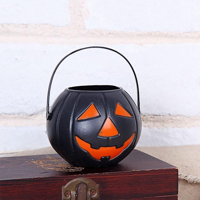 Halloween Askılı Siyah Bal Kabağı Kovası 11 cm – 1 Adet