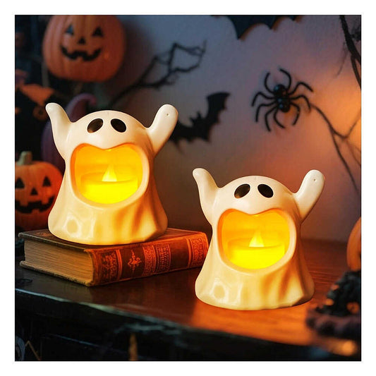 Işıklı Halloween Hayalet Mumluk Tekli