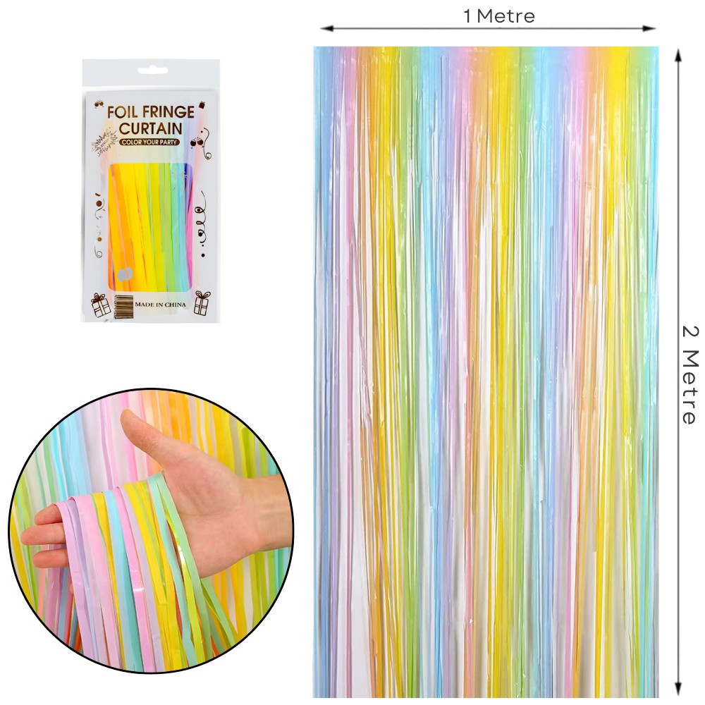 Makaron Renkli metalik püsküllü fon perdesi 100 x 200 cm