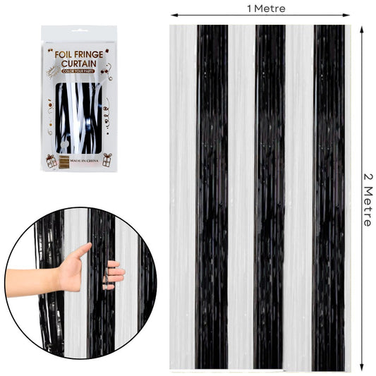 Siyah Beyaz metalik püsküllü fon perdesi 100 x 200 cm