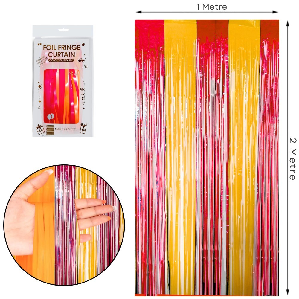 Sarı Kırmızı metalik püsküllü fon perdesi 100 x 200 cm
