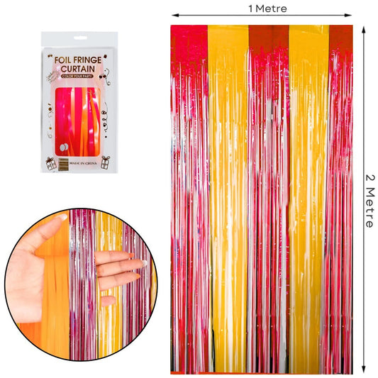Sarı Kırmızı metalik püsküllü fon perdesi 100 x 200 cm