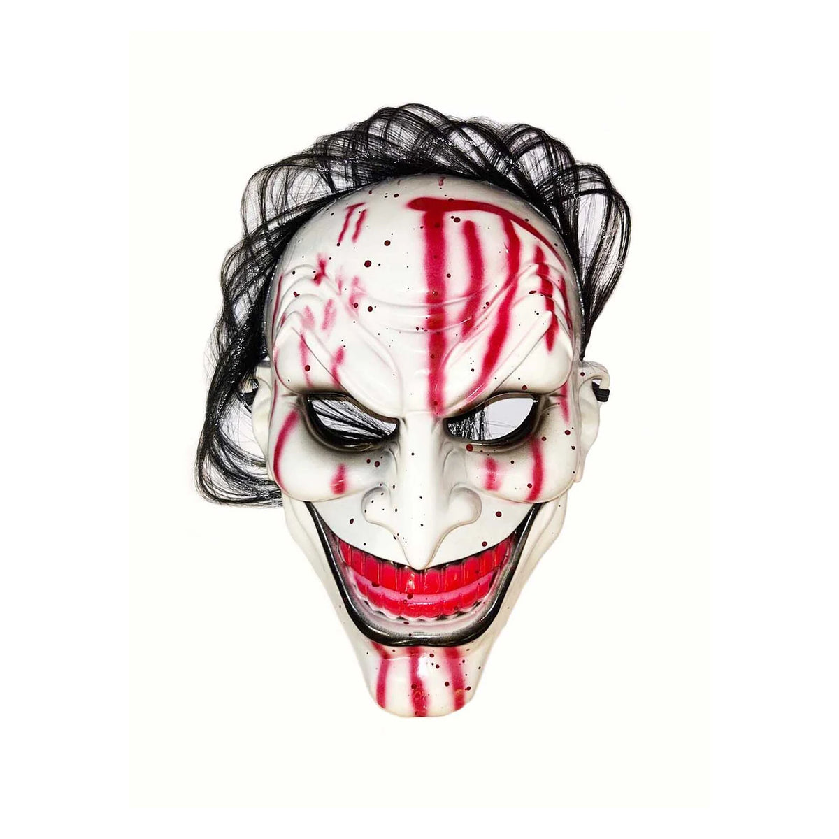 Kırmızı kan izli siyah saçlı beyaz Halloween korku maskesi