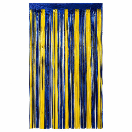 Sarı Lacivert metalik püsküllü fon perdesi 100 x 200 cm
