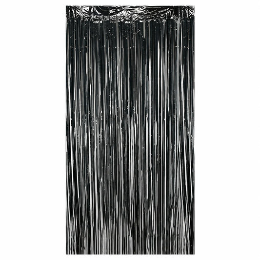 Siyah metalik püsküllü fon perdesi 100 x 200 cm