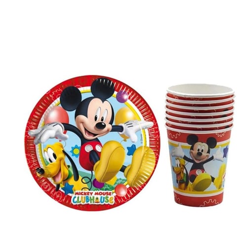 Mickey Mouse Temalı 8 tabak ve 8 bardak doğum günü parti seti