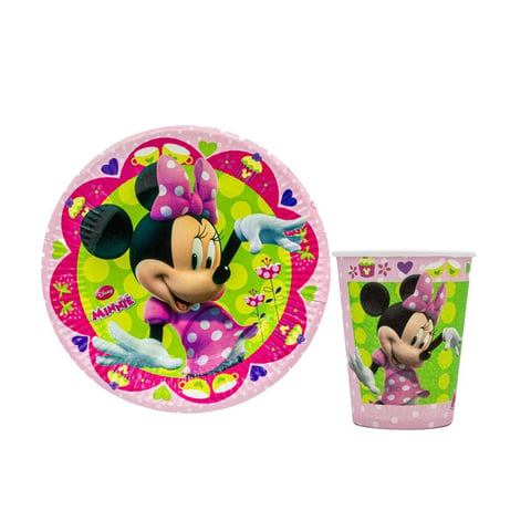 Minnie Mouse Temalı 8 tabak ve 8 bardak doğum günü parti seti