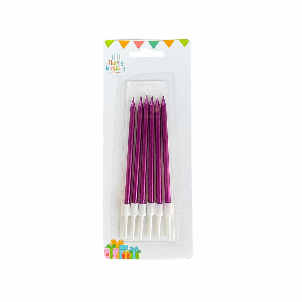 Beyaz tutuculu 11 cm mor çubuk pasta mumu altılı paket