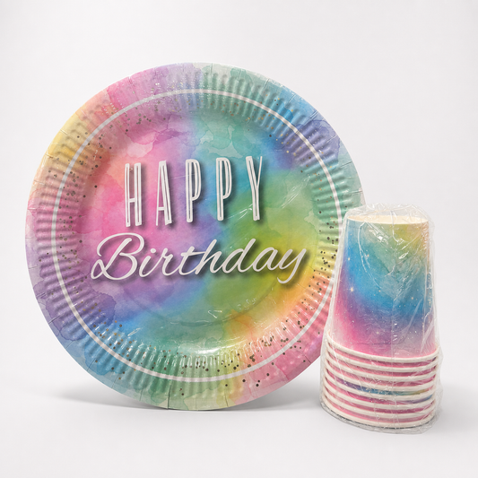Pastel Happy Birthday Temalı Tabak Bardak Seti – 8+8 Parça