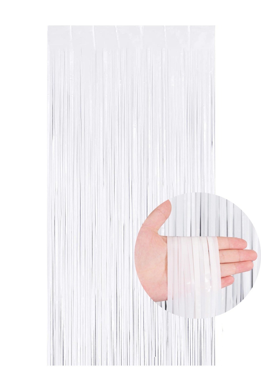 Beyaz metalik püsküllü fon perdesi 100 x 200 cm