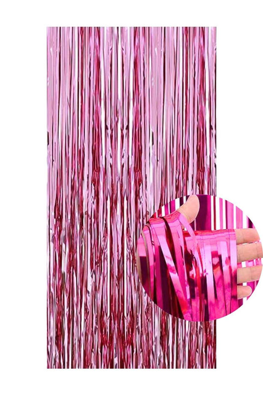 Pembe metalik püsküllü fon perdesi 100 x 200 cm