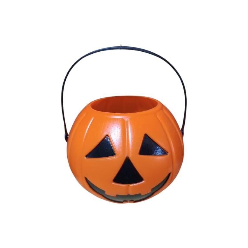 Halloween Askılı Turuncu Bal Kabağı Kovası 18 cm – 1 Adet