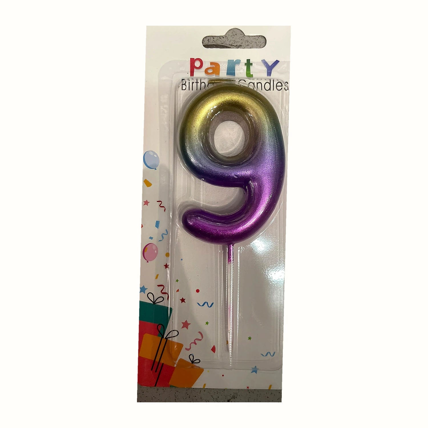 Renk Geçişli 9 Rakam Mum ambalajlı doğum günü pasta mumu