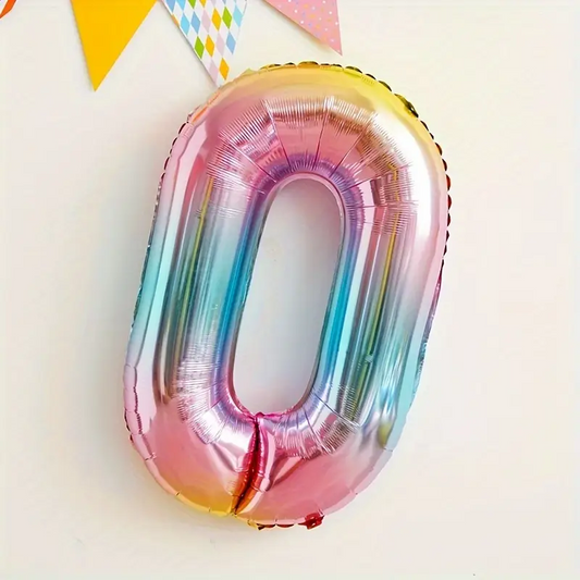 34'' 76 cm Gökkuşağı 0 Rakam Folyo Balon