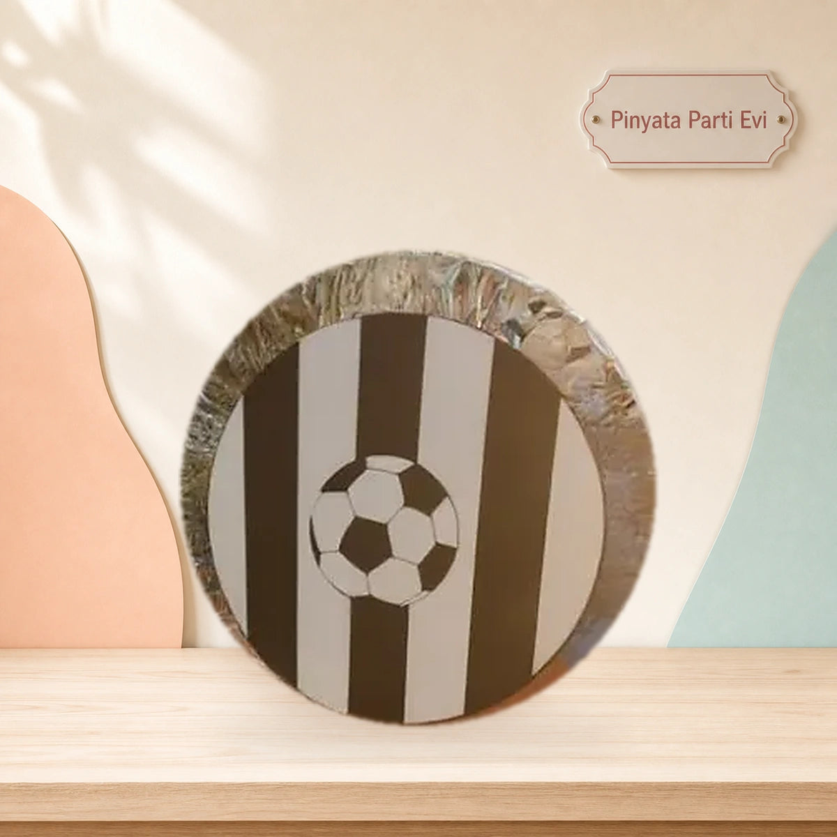 Siyah Beyaz Futbol Temalı Yuvarlak Pinyata - Pinyata Parti Evi