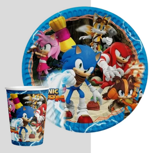 Sonic Temalı 8 tabak ve 8 bardak doğum günü parti seti