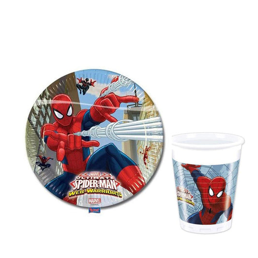 Spider-Man Temalı 8 tabak ve 8 bardak doğum günü parti seti