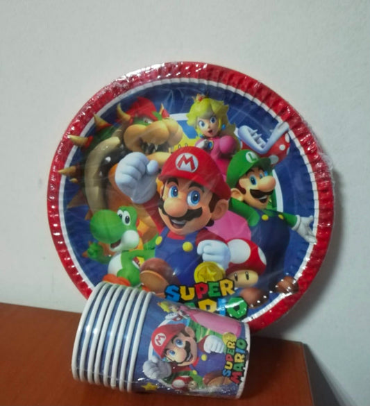 Super Mario Temalı Tabak Bardak Seti – 8+8 Parça