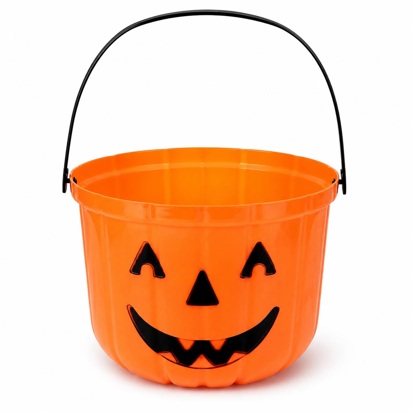 Siyah saplı turuncu balkabağı yüzlü Halloween şeker kovası