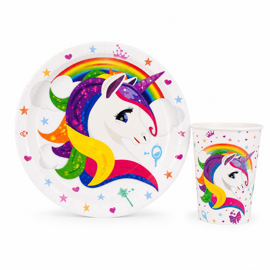 Unicorn Temalı 8 tabak ve 8 bardak doğum günü parti seti