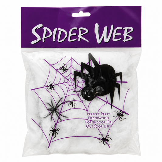 Halloween Beyaz Örümcek Ağı ve 2 Örümcek – 1 Adet