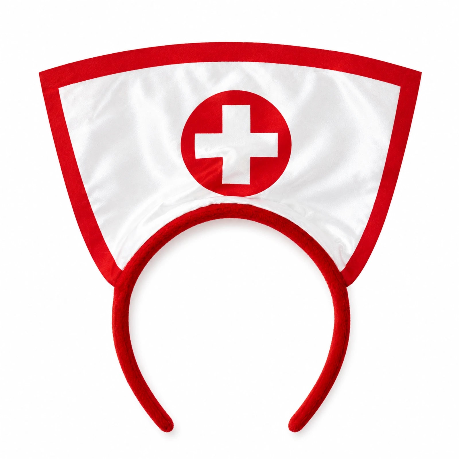 Kırmızı beyaz, artı sembollü yetişkin hemşire kostüm tacı