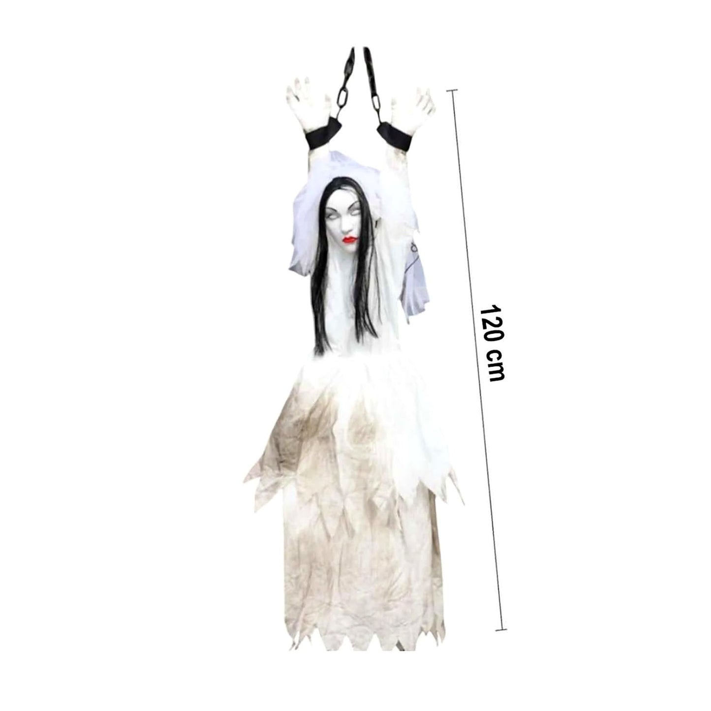 Zincirli asılı hayalet kadın Halloween dekoru 120 cm ölçü görseli