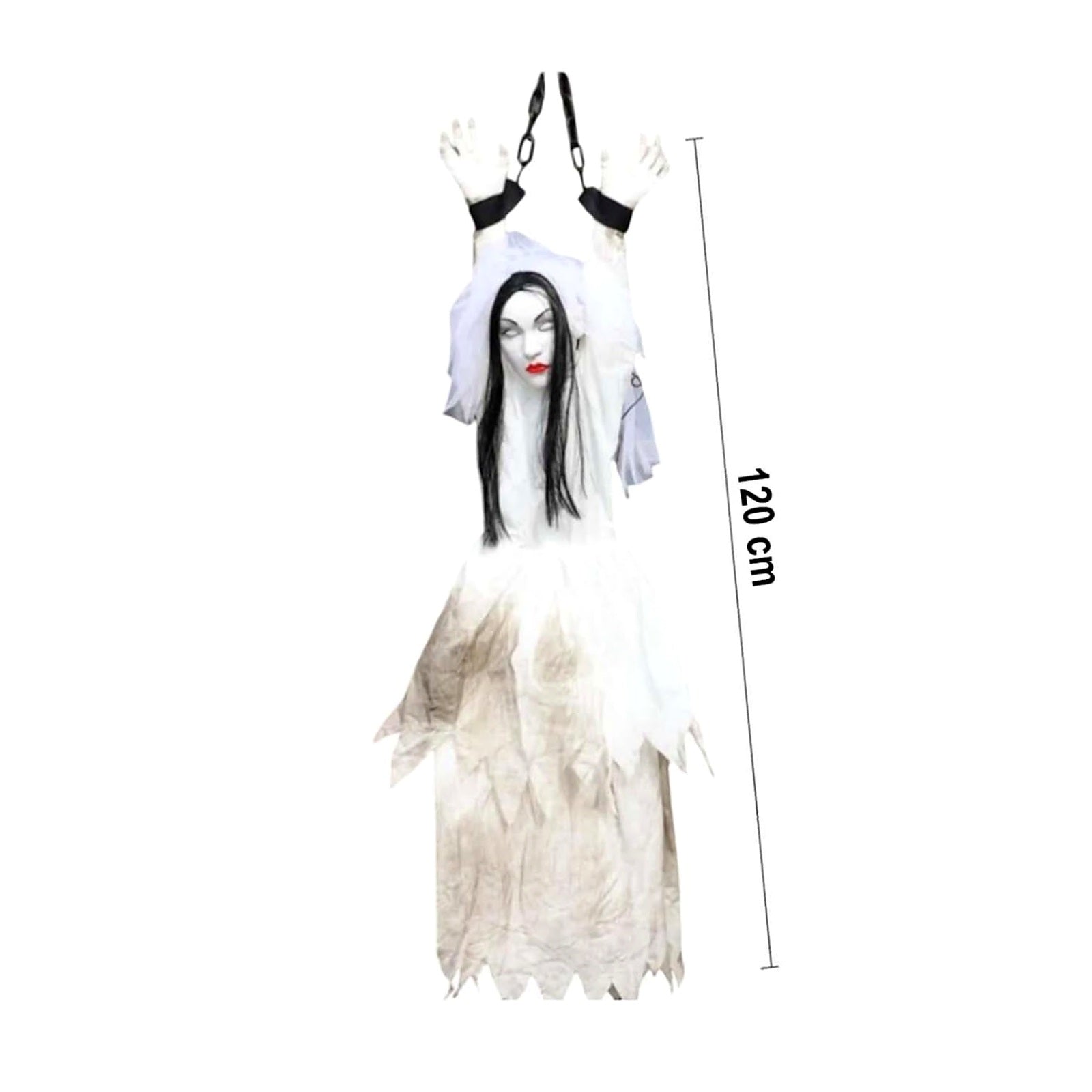 Zincirli asılı hayalet kadın Halloween dekoru 120 cm ölçü görseli