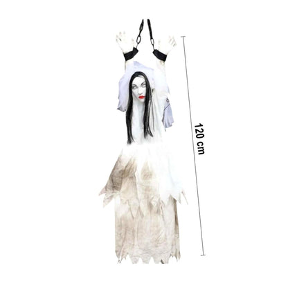 Zincirli asılı hayalet kadın Halloween dekoru 120 cm ölçü görseli