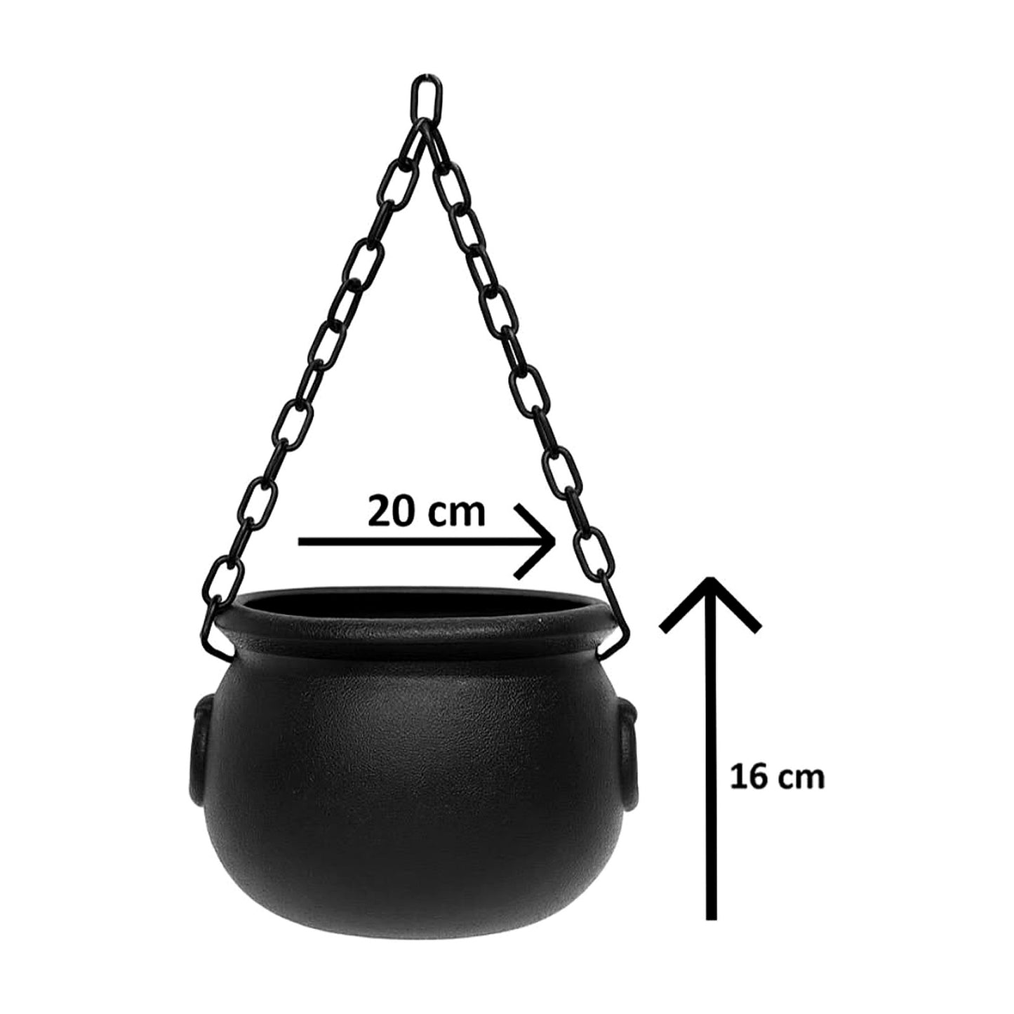 Zincirli siyah cadı kazanı 20 cm genişlik ve 16 cm yükseklik ölçü görseli